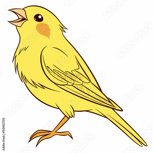 Cartoon cute canary bird. Children's vector illustration. Isolated on white background. Side view.	