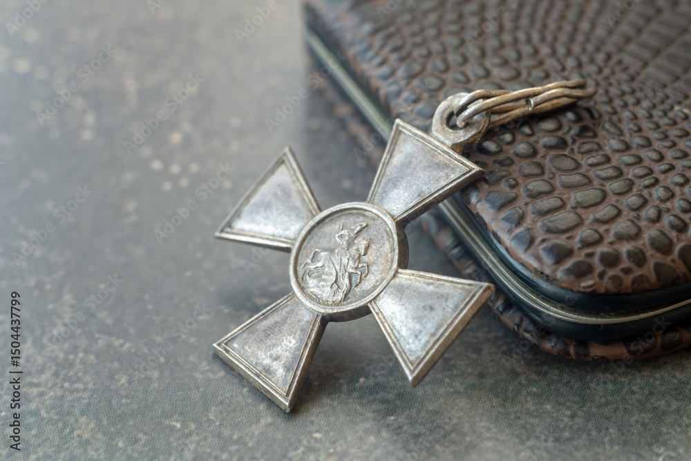 Naklejka premium The award is a silver St. George's Cross.