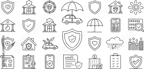 Insurance Icon Collection in Modern Editable Line Art Style