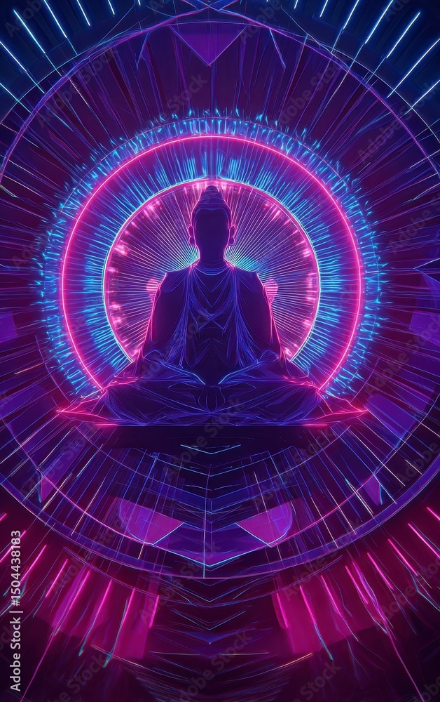 Fototapeta premium Vibrant Neon Buddha Meditation