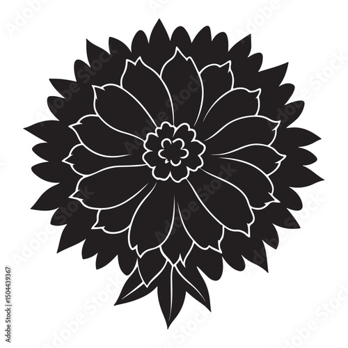 A fluffy marigold flower silhouette vector icon with multiple ruffled petals