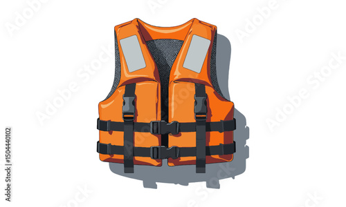 A realistic yet clean vector illustration of an orange life jacket with black, easily scalable and editable.