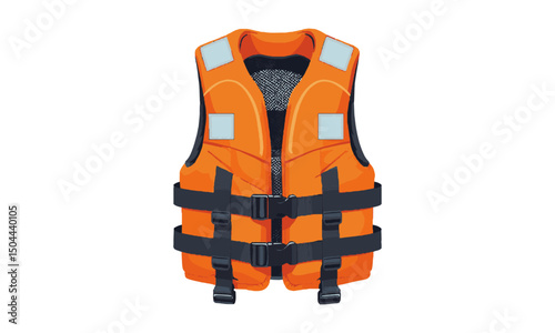A realistic yet clean vector illustration of an orange life jacket with black, easily scalable and editable.