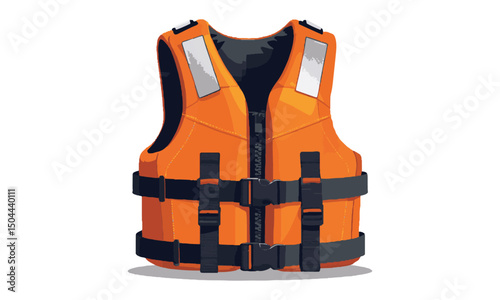 A realistic yet clean vector illustration of an orange life jacket with black, easily scalable and editable.