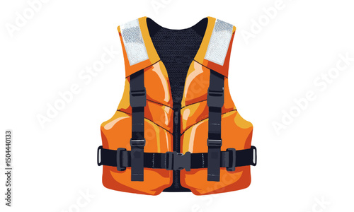 A realistic yet clean vector illustration of an orange life jacket with black, easily scalable and editable.