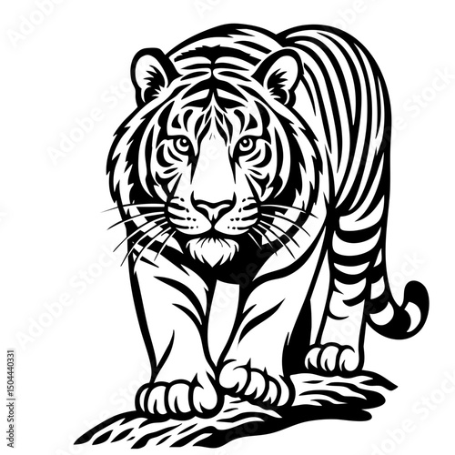 Tiger Black and White isolated vector svg cut file clipart silhouette