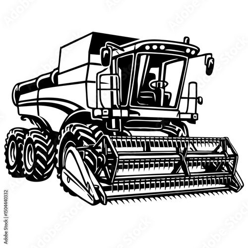 Combine Harvester Black and White isolated vector svg cut file clipart silhouette