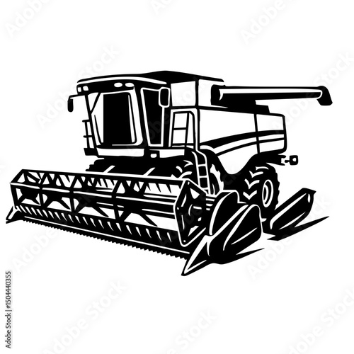 Combine Harvester Black and White isolated vector svg cut file clipart silhouette