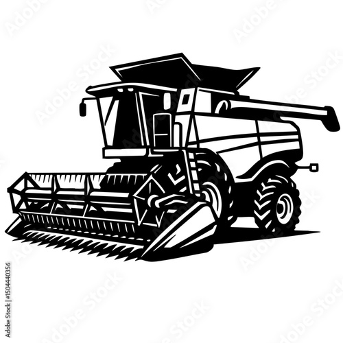 Combine Harvester Black and White isolated vector svg cut file clipart silhouette