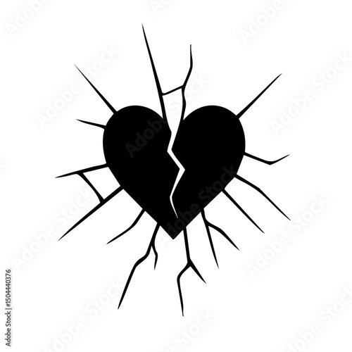Cracked Heart Black and White isolated vector svg cut file clipart silhouette