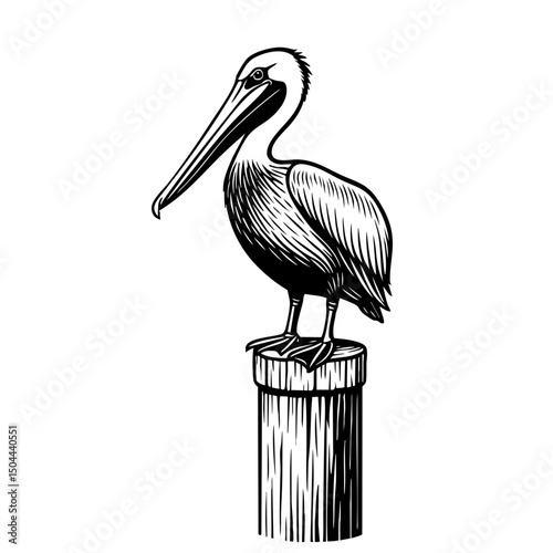 pelican Black and White isolated vector svg cut file clipart silhouette