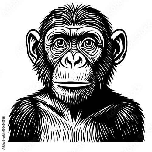 Chimp Vector Black and White Clipart Cut File Svg Silhouette Isolated