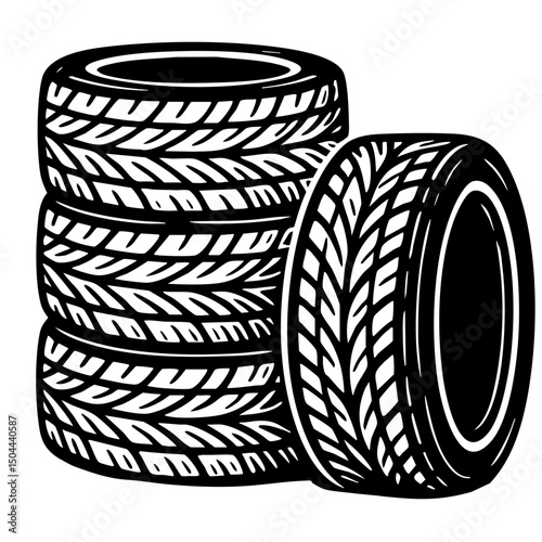 Car Tires Vector Black and White Clipart Cut File Svg Silhouette Isolated