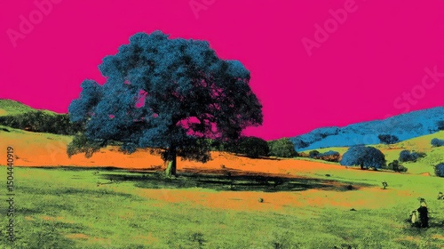 Albero solitario in paesaggio surreale