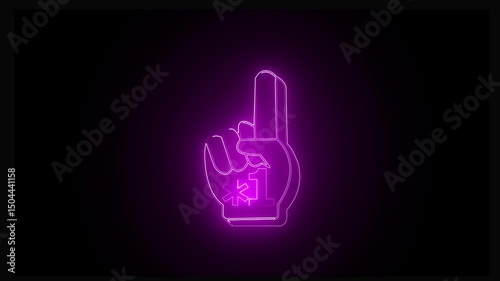 Finger up direction icon glowing neon blue color animation black background.
