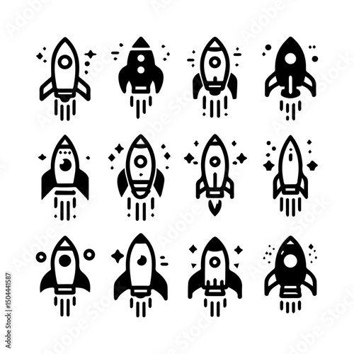 A rocket silhouette vector icon logo illustration on white background