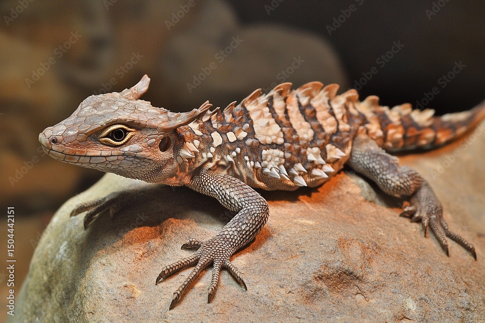 Fototapeta premium Unique lizard resting on a rock in its natural habitat Generative AI