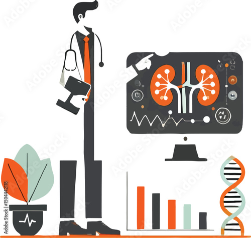 Medical professional analyzing kidney health and diagnostics on modern digital display