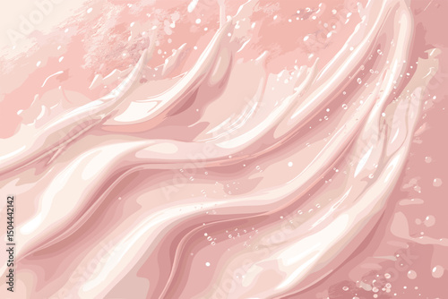 Liquid cosmetic 3D hydration fluid splash on pink molecular structure background. Glossy fluid, foundation, cream, liquid texture shampoo, face skin care cosmetic soap, concealer wave liquid splash ad