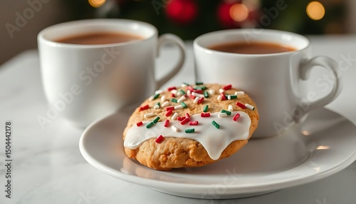 Wallpaper Mural two cups of coffee and a biscuit on a plate Torontodigital.ca