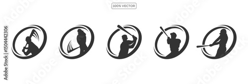 Set of baseball players vector silhouettes vector template logo