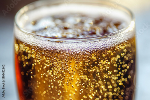 Sparkling beverage close-up with refreshing bubbles Generative AI photo