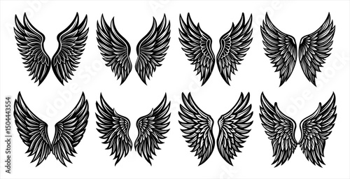 Detailed Angel Wings and Bird Feather Vector Pack – Celestial Designs for Tattoo Artists, Spiritual Designers, and Religious Graphic Work.