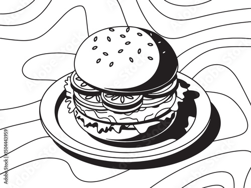 Burger line art design stock photos premium quality