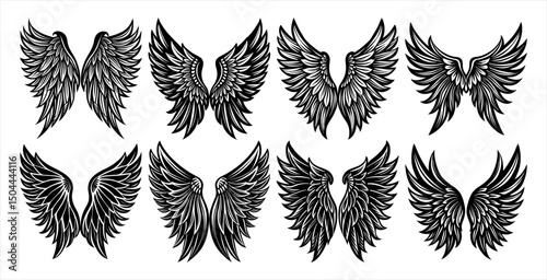Fantasy Feather Vector Set – Angel Wings and Bird Designs for Tattoo Artists, Spiritual Creators, Religious Projects, and Celestial Logos.