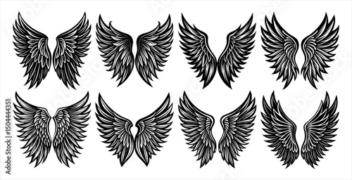 Seraphic Feather Vector Collection – Angel and Bird Wings for Tattoo Artists, Graphic Designers, Religious Creators, and Spiritual Art Enthusiasts.