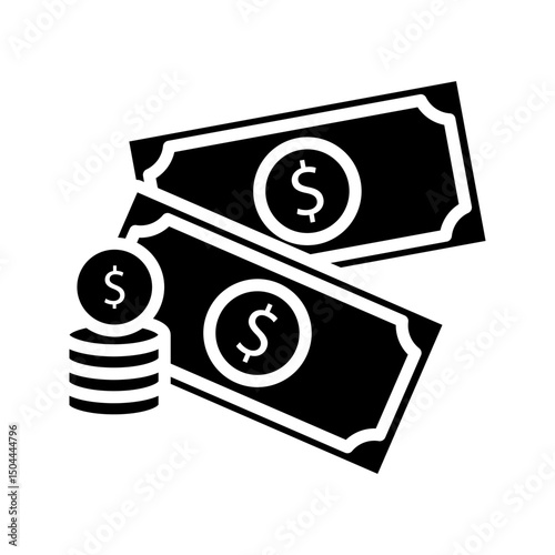 cash money icon, wealth or prosperity concept, paper dollars and coin, financial prize, thin line symbol isolated on white background. Vector illustration