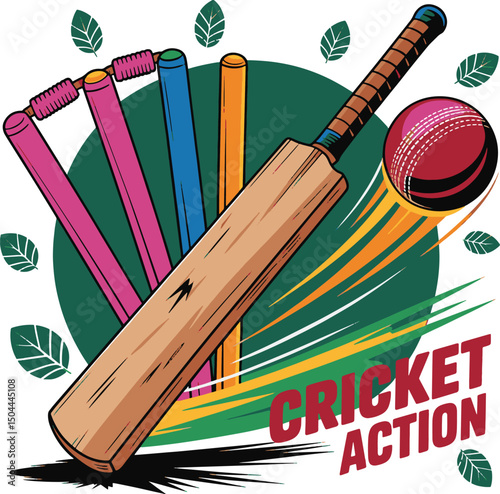 cricket tools with Bat Ball and wicket art design stock photos premium quality