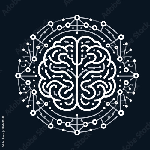 Stylized brain illustration with circuit patterns representing technology and intelligence