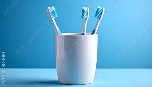 toothbrush and toothpaste in glass