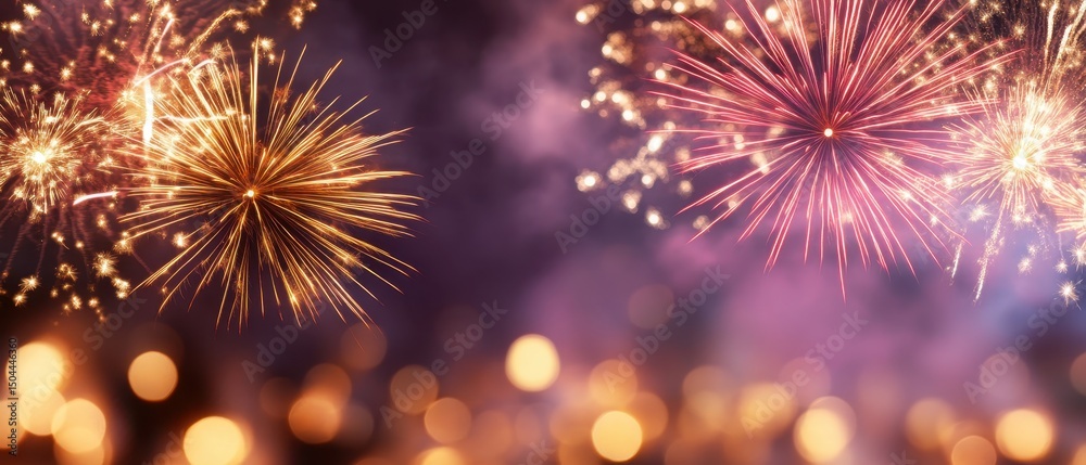 Fototapeta premium Colorful fireworks display in night sky celebration