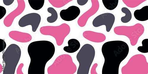 Colorful abstract seamless pattern featuring playful shapes in vibrant hues and contrasting colors