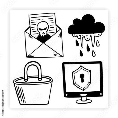 Cyber Safety Visual Resources Data Privacy Doodles, Cybersecurity Doodles, 
