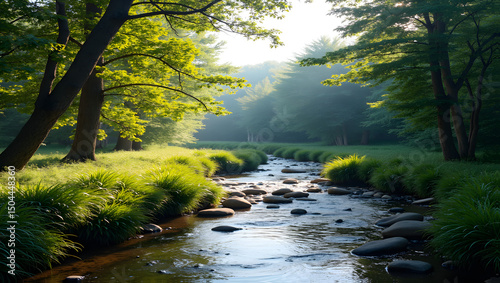 Serene nature trail with river access