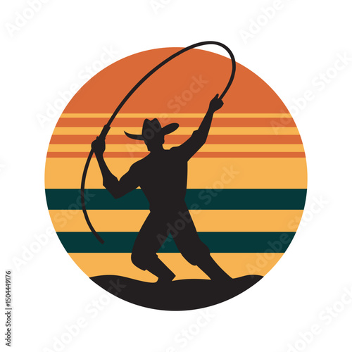 Cowboy Spinning Lasso Retro Background