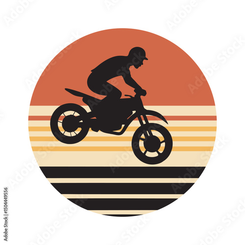 Motocross Rider Jumping Retro Background Trail