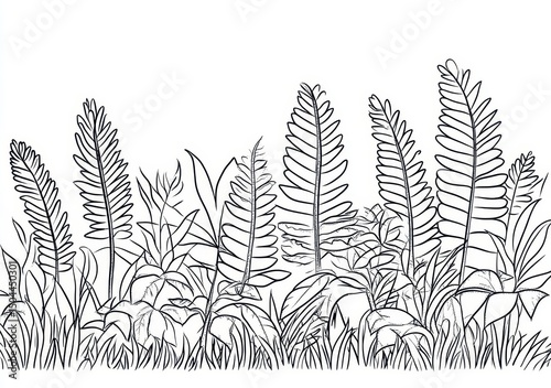 Fronda rigogliosa: Illustrazione botanica in bianco e nero