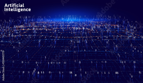 3D sci-fi retro connection background wireframe topography landscape blockchain cryptocurrency technology digital landscape HUD elements big data artificial intelligenc