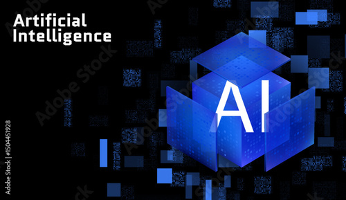 Artificial Intelligence Big Data storage technology data cube background modern banner information server computer science algorithms vector illustration