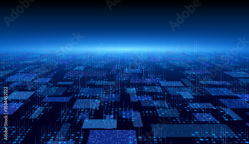 Artificial Intelligence network concept blue background futuristic vector illustration technology 3D landscape Big Data security digital grid cyber defense innovation