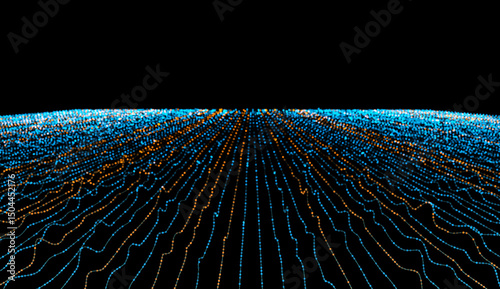 Artificial Intelligence digital technology grid dynamic 3D flow effect abstract background AI systems blockchain networks cybersecurity data visualization vector illustration