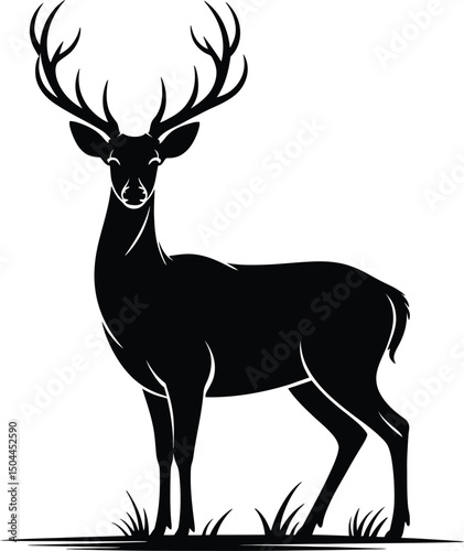 Elegant Black Deer Silhouette with Antlers and Minimalist Design