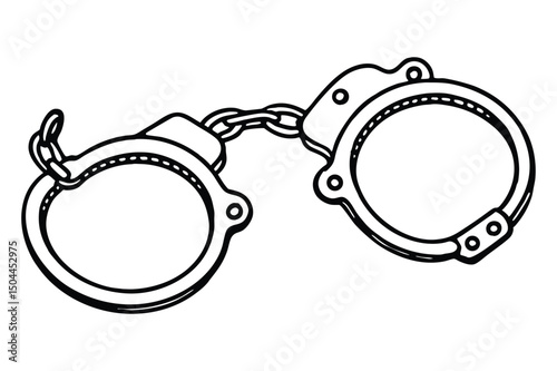  A vintage handcuffs line art vector illustration on white background.