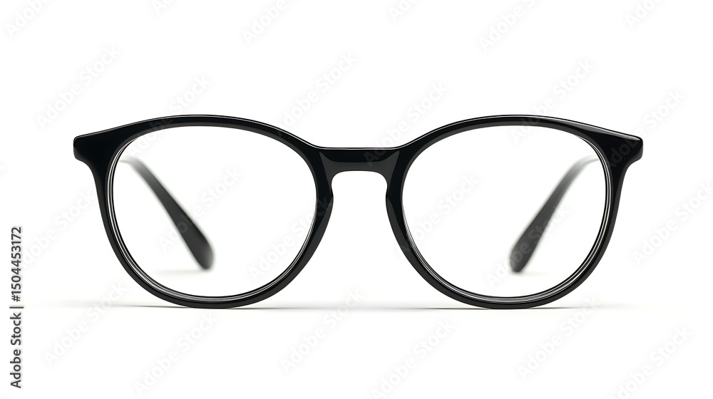 Fototapeta premium Elegant Eye Protection Glossy Black Rimmed Eyeglasses on White Background
