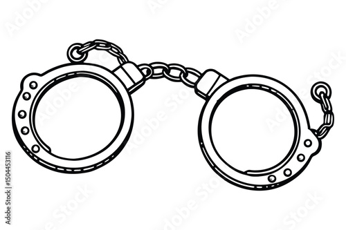 A vintage handcuffs line art vector illustration on white background.