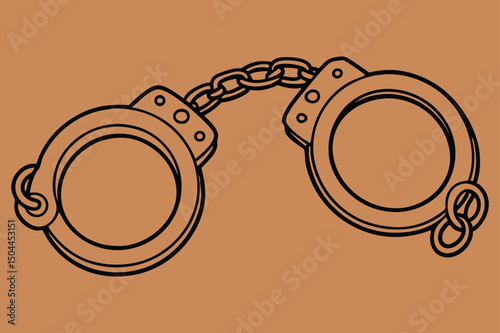 A vintage handcuffs line art vector illustration on white background.